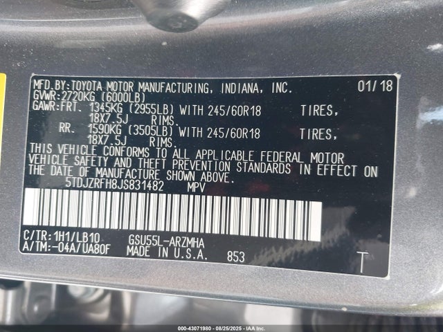 5TDJZRFH8JS831482 Toyota 2gr-fks