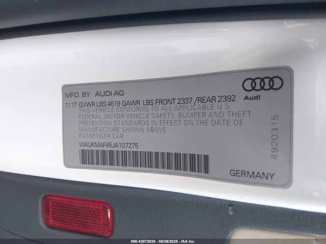 2018 AUDI A4 WAUKMAF45JA107275 Photo 8