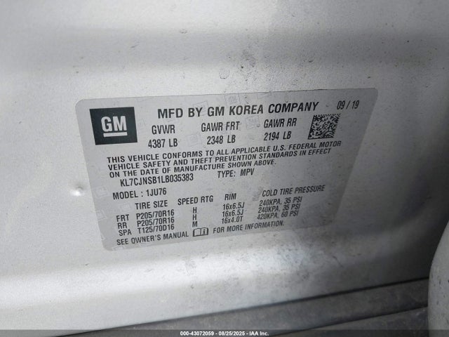 KL7CJNSB1LB035383 Chevrolet luv - mfi, variable valve timing, e85 max, alum