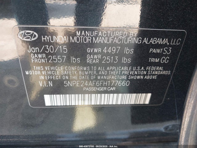 5NPE24AF6FH177660 Hyundai dohc gdi theta-ii