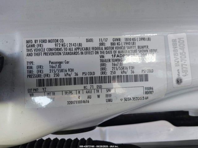 1FADP3F25JL205374 Ford 2.0l gdi