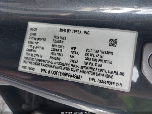 2023 TESLA MODEL 3 5YJ3E1EA6PF542687 Photo 8