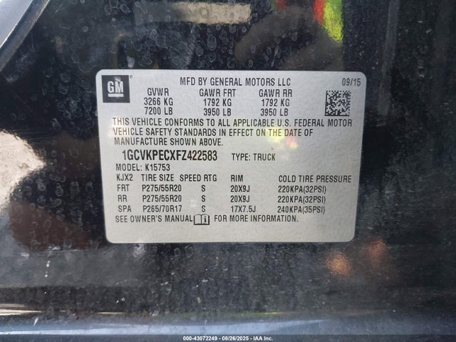 1GCVKPECXFZ422583 Chevrolet l83 - vvt, active fuel management, aluminum