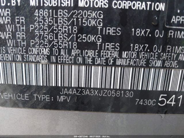 2018 MITSUBISHI OUTLANDER JA4AZ3A3XJZ058130 Photo 8
