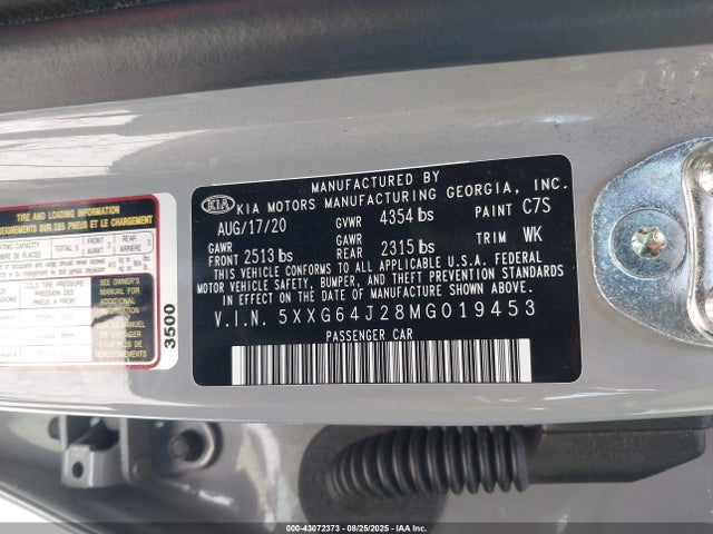 5XXG64J28MG019453 KIA t-gdi gamma ii