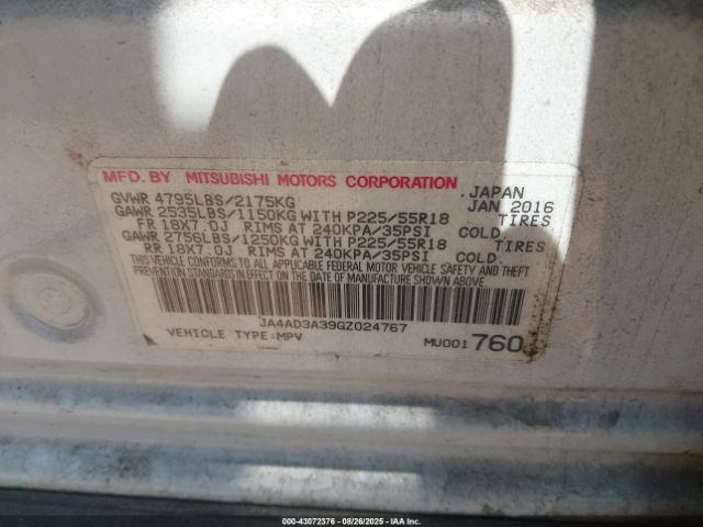 2016 MITSUBISHI OUTLANDER JA4AD3A39GZ024767 Photo 8