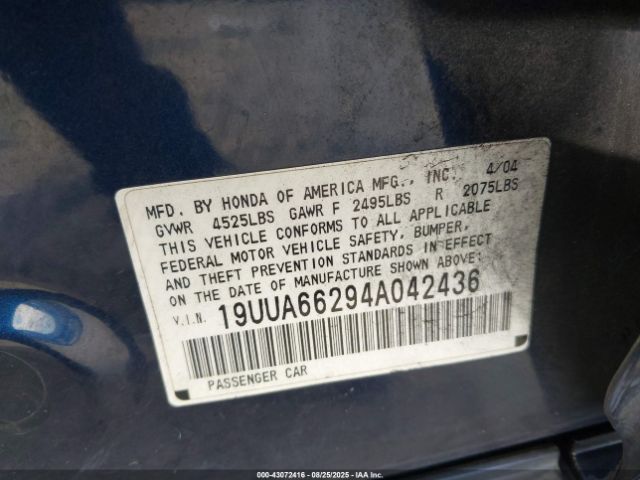 2004 ACURA TL 19UUA66294A042436 Photo 8