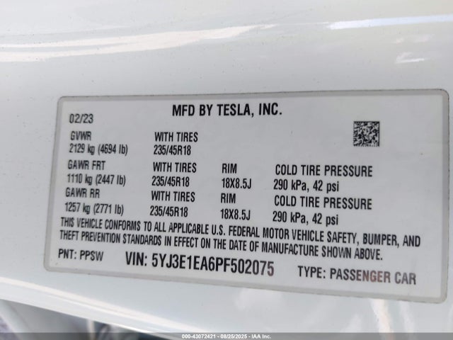 2023 TESLA MODEL 3 5YJ3E1EA6PF502075 Photo 8