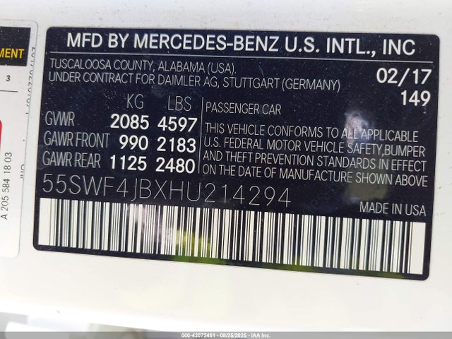 55SWF4JBXHU214294 Mercedes-Benz m274