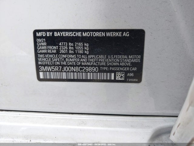 3MW5R7J00N8C29890 BMW 330I