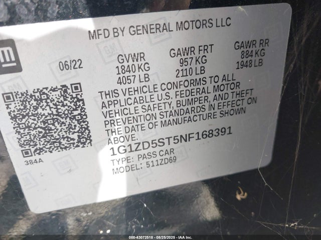 1G1ZD5ST5NF168391 Chevrolet lfv - direct injection, variable valve timing, gen 1 gmna