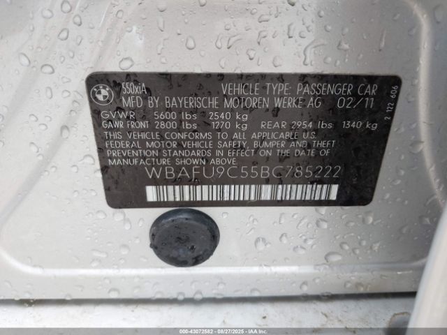 2011 BMW 550I WBAFU9C55BC785222 Photo 8