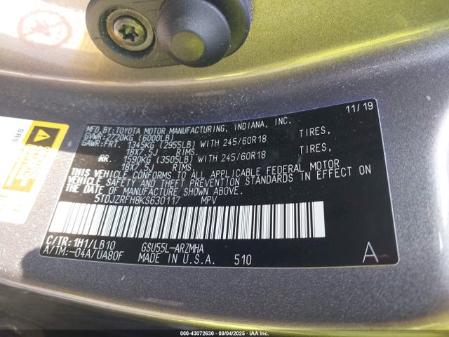 5TDJZRFH8KS630117 Toyota 2gr-fks