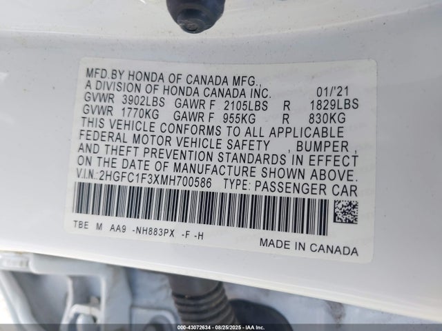 2HGFC1F3XMH700586 Honda l15b7