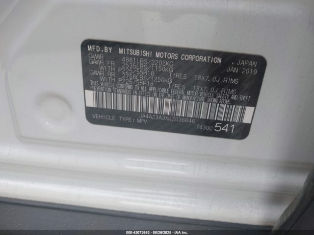 2019 MITSUBISHI OUTLANDER JA4AZ3A3XKZ036646 Photo 8