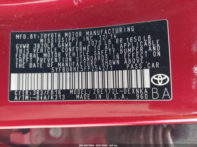 Toyota 2zr-fe 2015 5YFBURHE5FP254271 Image 9