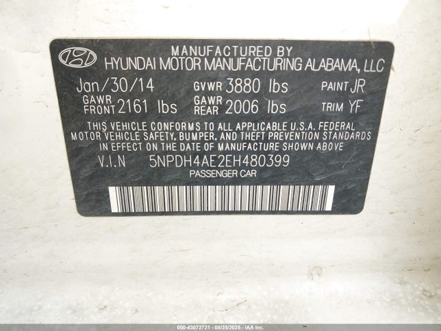 Hyundai dohc mpi nu 2014 5NPDH4AE2EH480399 Image 9