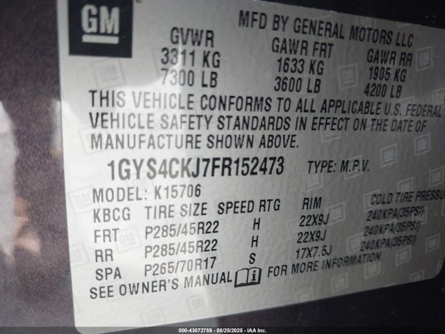 2015 CADILLAC ESCALADE 1GYS4CKJ7FR152473 Photo 8