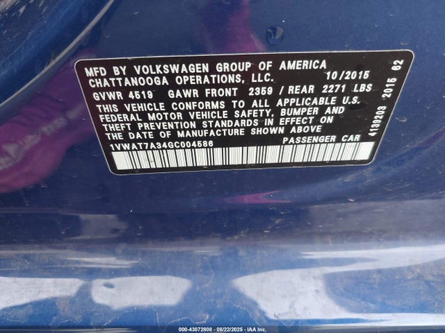1VWAT7A34GC004586 Volkswagen 1.8t