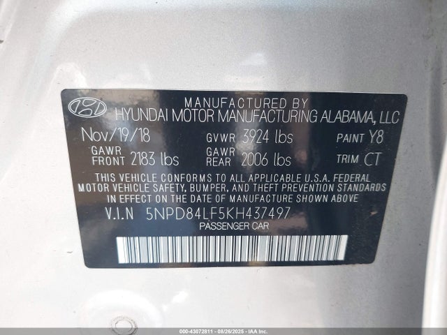 Hyundai mpi nu 2019 5NPD84LF5KH437497 Image 9