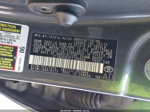 Toyota 2zr-fe 2015 2T1BURHE9FC396669 Image 9