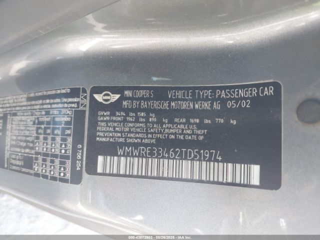 2002 MINI COOPER S WMWRE33462TD51974 Photo 8