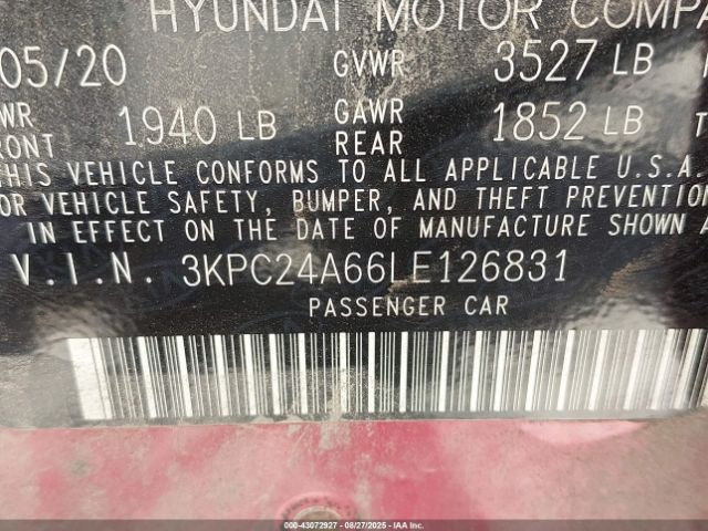 2020 HYUNDAI ACCENT 3KPC24A66LE126831 Photo 8