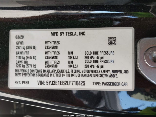 2020 TESLA MODEL 3 5YJ3E1EB2LF710425 Photo 8