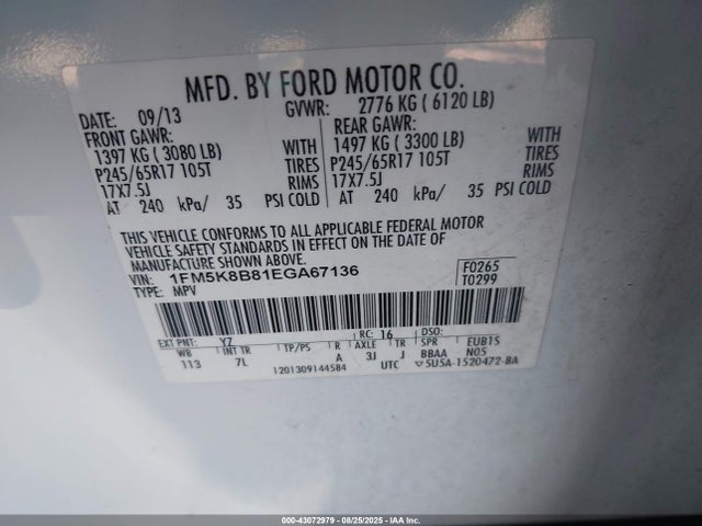 Ford Explorer 2014 1FM5K8B81EGA67136 Image 9