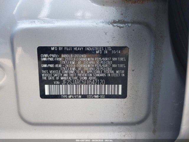Subaru 2.5na u5 2015 JF2SJARC5FH542120 Image 9
