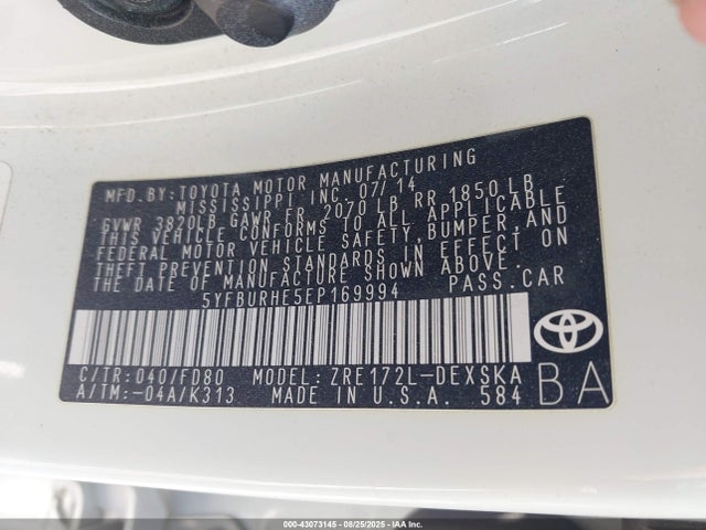 Toyota 2zr-fe 2014 5YFBURHE5EP169994 Image 9