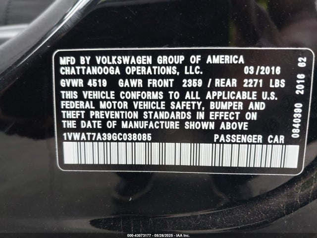 1VWAT7A39GC038085 Volkswagen 1.8t
