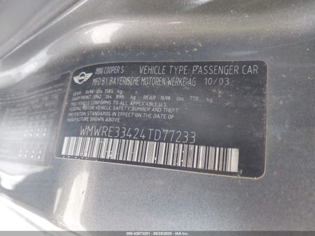 2004 MINI COOPER S WMWRE33424TD77233 Photo 8