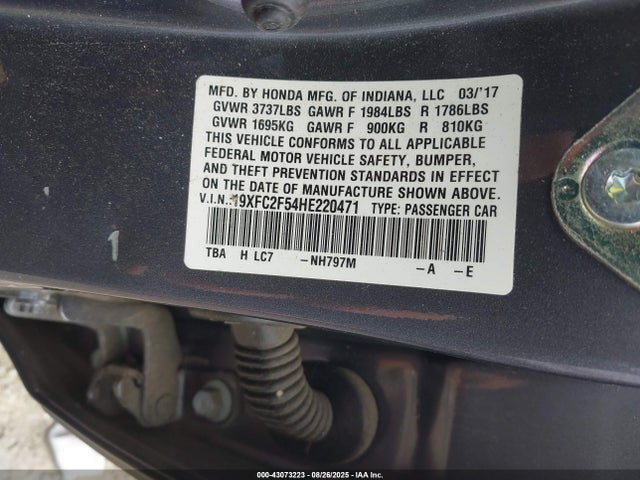 Honda k20c2 2017 19XFC2F54HE220471 Image 9