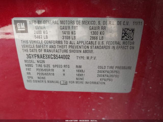2012 CADILLAC SRX 3GYFNAE3XCS544002 Photo 8