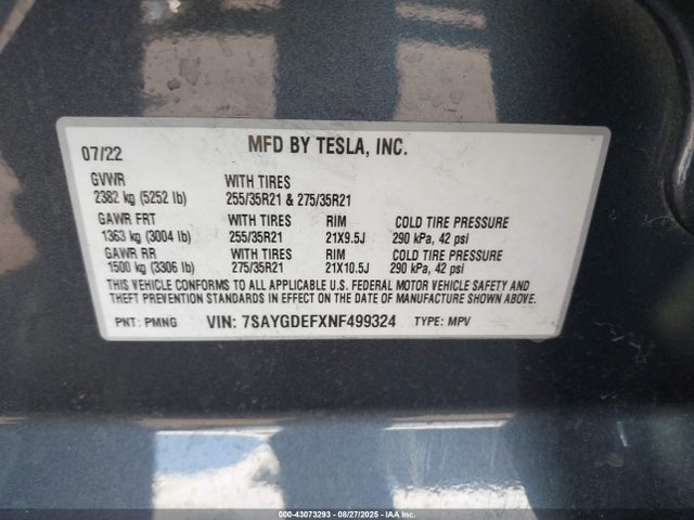 2022 TESLA MODEL Y 7SAYGDEFXNF499324 Photo 8