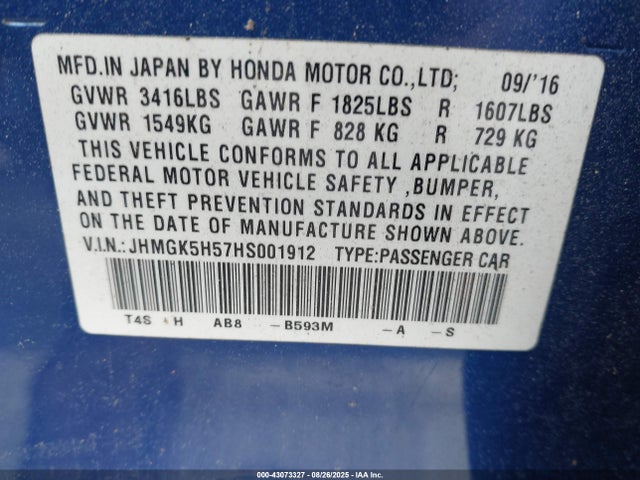 Aukcja sprzedaży 2017 Honda Fit Lx, vin: JHMGK5H57HS001912, numer aukcji: 43073327