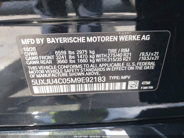 BMW X5 2021 5UXJU4C05M9E92183 Image 9
