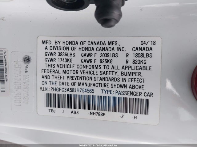 Honda l15b7 2018 2HGFC3A58JH754565 Image 9