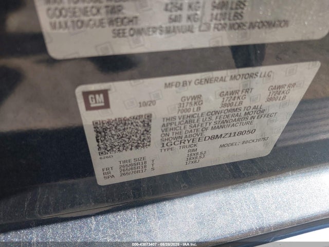 Chevrolet l84 2021 1GCRYEED8MZ118050 Image 9