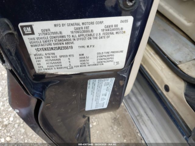 2005 CADILLAC ESCALADE 1GYEK63N25R235619 Photo 8