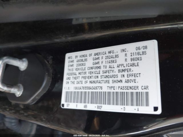 2008 ACURA TL 19UUA76558A049776 Photo 8