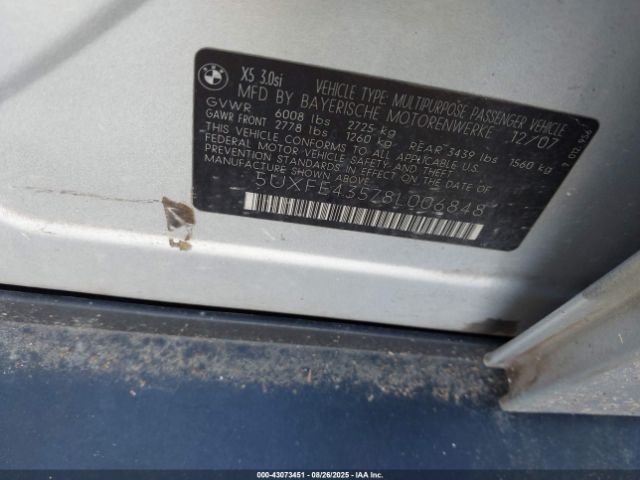 2008 BMW X5 5UXFE43578L006848 Photo 8