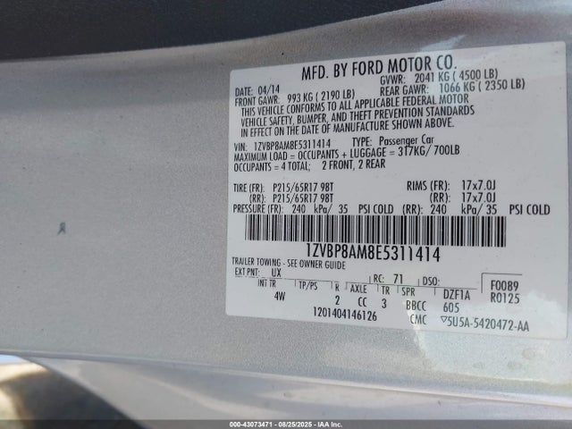 1ZVBP8AM8E5311414 Ford 2014