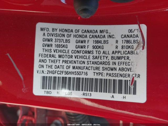 Honda k20c2 2017 2HGFC2F56HH550716 Image 9