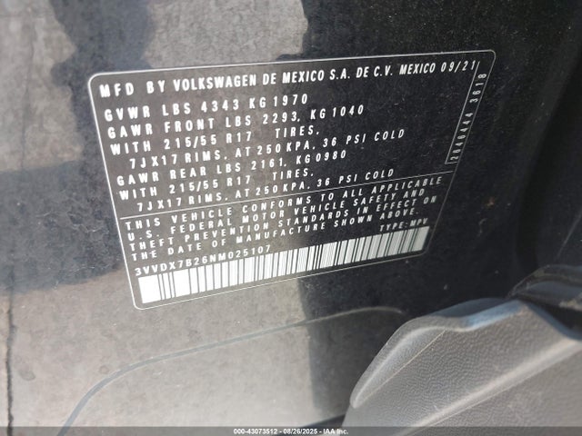 3VVDX7B26NM025107 Volkswagen tsi