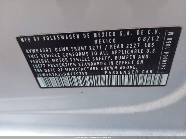 Продаж на аукціоні авто 2013 Volkswagen Jetta Gli Autobahn W/nav, vin: 3VW4A7AJ5DM220359, номер лоту: 43073591