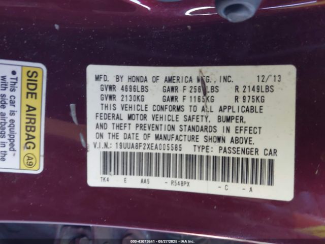 2014 ACURA TL 19UUA8F2XEA005585 Photo 8