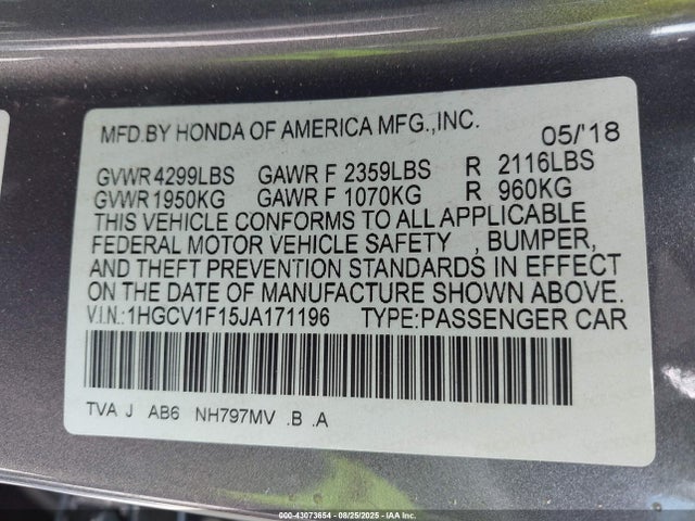 1HGCV1F15JA171196 Honda l15be