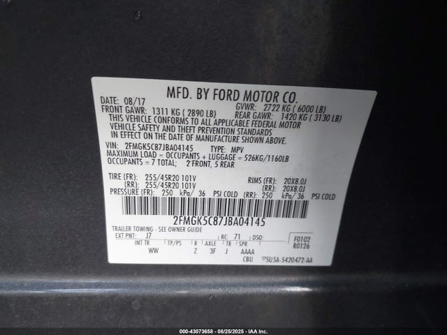 Ford 2018 2018 2FMGK5C87JBA04145 Image 9